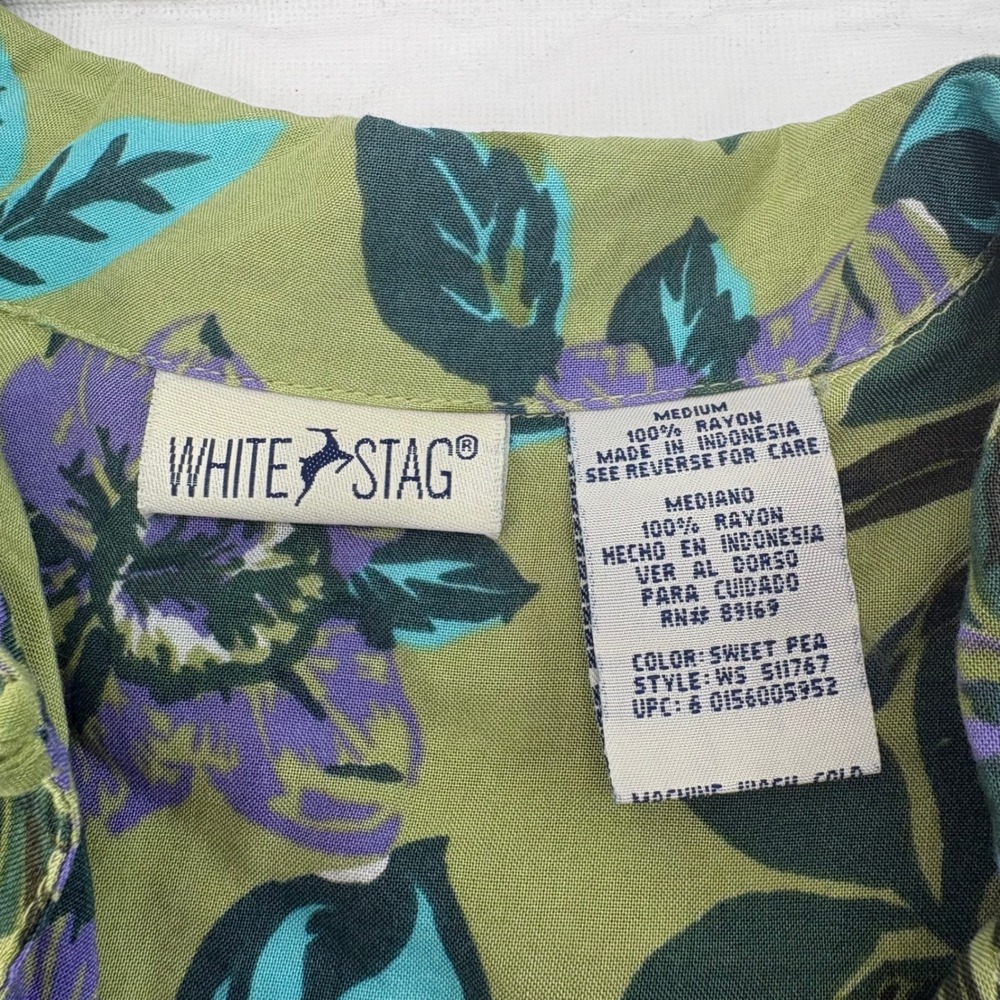 White Stag Womens Sweet‎ Pea Green Tropical Floral Rayon Button Up Shirt - Picture 2 of 5